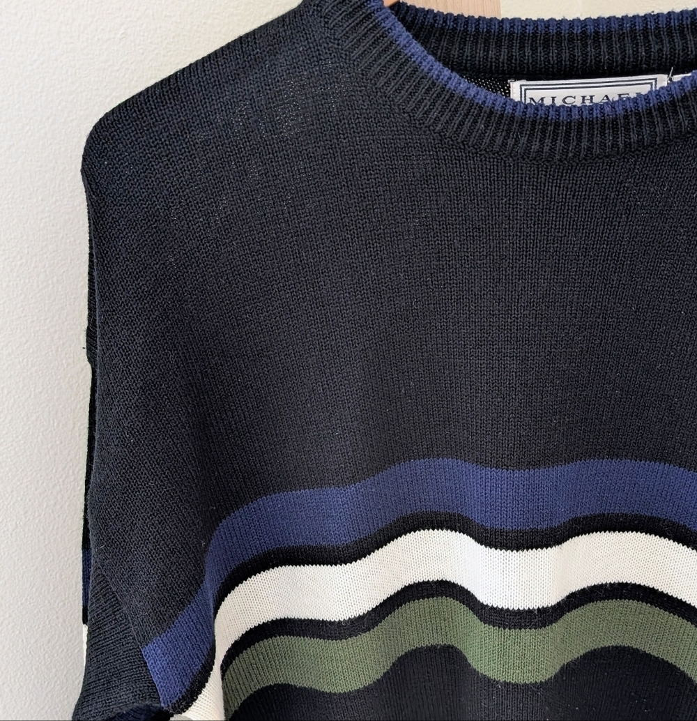 Vintage 90's Skater Striped Oversized Crewneck Sweater In Black/Navy/Green/White - Picture 4 of 9